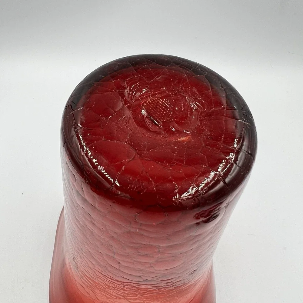 Kanawha Glass‎ Amberina Crackle Vase Flared Rim UV Glow MCM WV Art Glass VTG